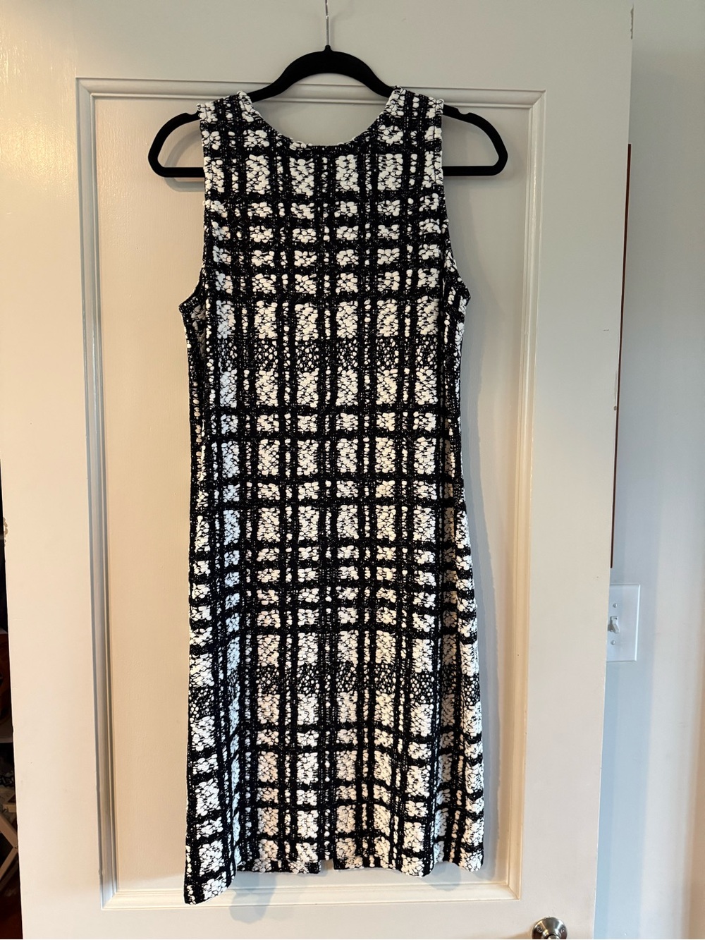 Sleeveless Black and White Plaid Shift Dress by St John
